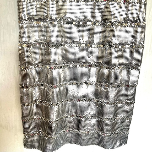 162. BASIX Black Label Silver Metallic Cochella Style Mini Dress •2 - Picture 4 of 15